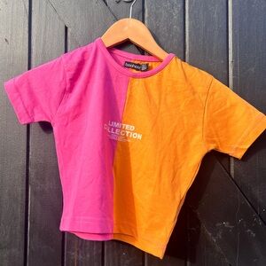 Boohoo Color Block Vibrant Pink and Orange Baby Tee